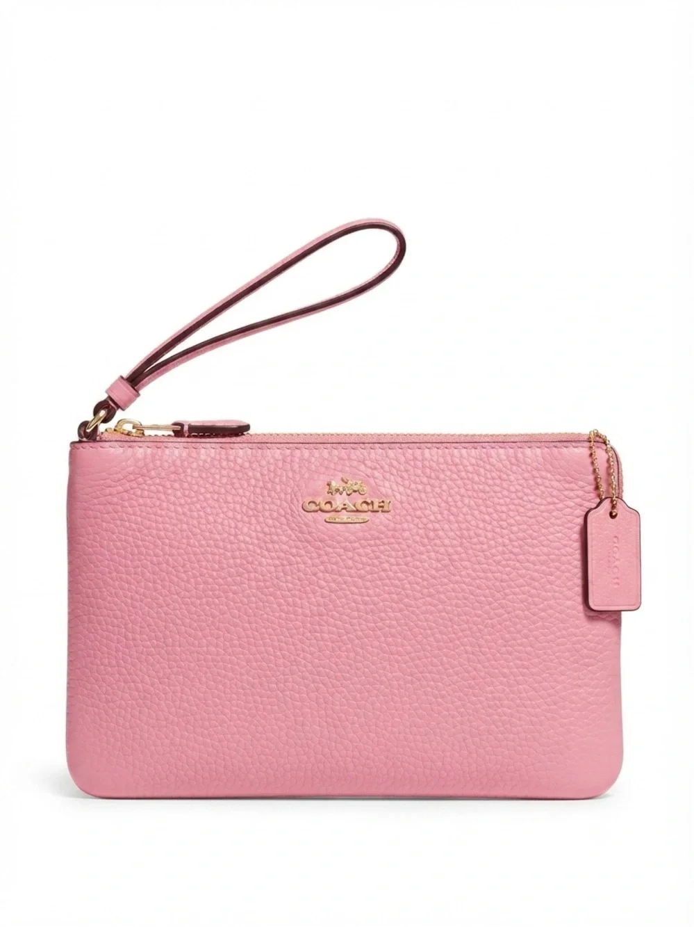 Coach Pink Pebbled Leather Wristlet with Gold Logo